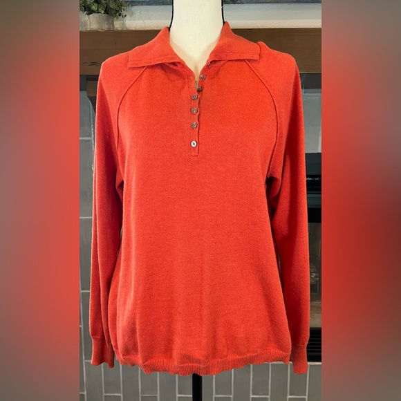 Eddie Bauer Women's Cashmere Turtleneck Button Collar Orange large - Picture 1 of 3